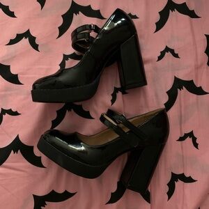 Dolls Kill Bamboo Black Double Strap Heels